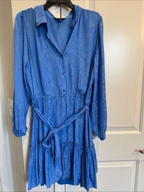 Simply Vera Wang Blue Long-Sleeve Tiered Dress with Self-Tie Waist